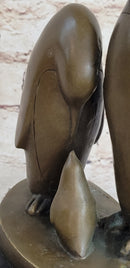 Penguin Family on Heart Shaped Marble Base Bronze 8" x 6"