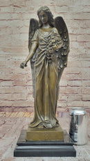 Bronze Angel with Roses – Winged Sculpture