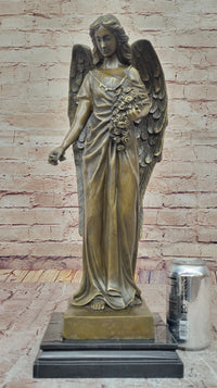 Bronze Angel with Roses – Winged Sculpture