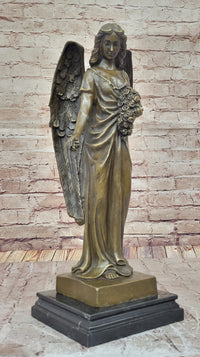 Bronze Angel with Roses – Winged Sculpture