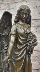 Bronze Angel with Roses – Winged Sculpture