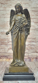 Bronze Angel with Roses – Winged Sculpture