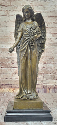 Bronze Angel with Roses – Winged Sculpture
