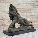Bronze Lion Roaring – Wildlife Sculpture on Marble Base