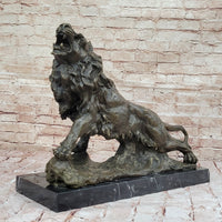 Bronze Lion Roaring – Wildlife Sculpture on Marble Base