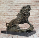 Bronze Lion Roaring – Wildlife Sculpture on Marble Base