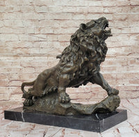 Bronze Lion Roaring – Wildlife Sculpture on Marble Base