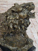 Bronze Lion Roaring – Wildlife Sculpture on Marble Base