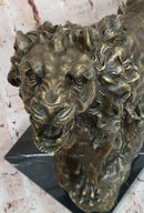 Bronze Lion Roaring – Wildlife Sculpture on Marble Base