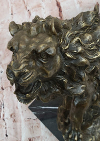 Bronze Lion Roaring – Wildlife Sculpture on Marble Base