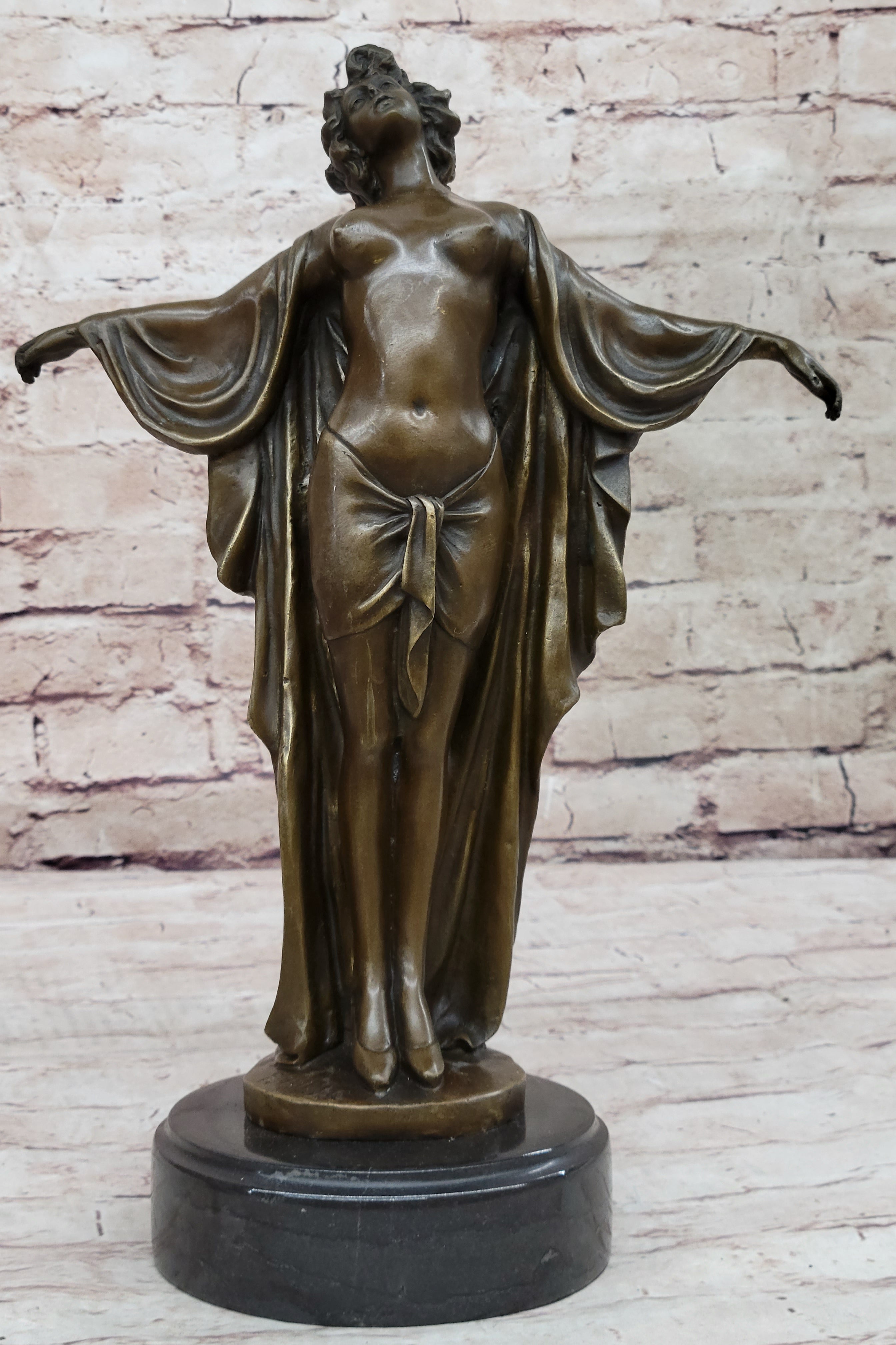 Awakening Nude Woman Bronze Statue Sculpture Figure on Marble Base by Phillippe