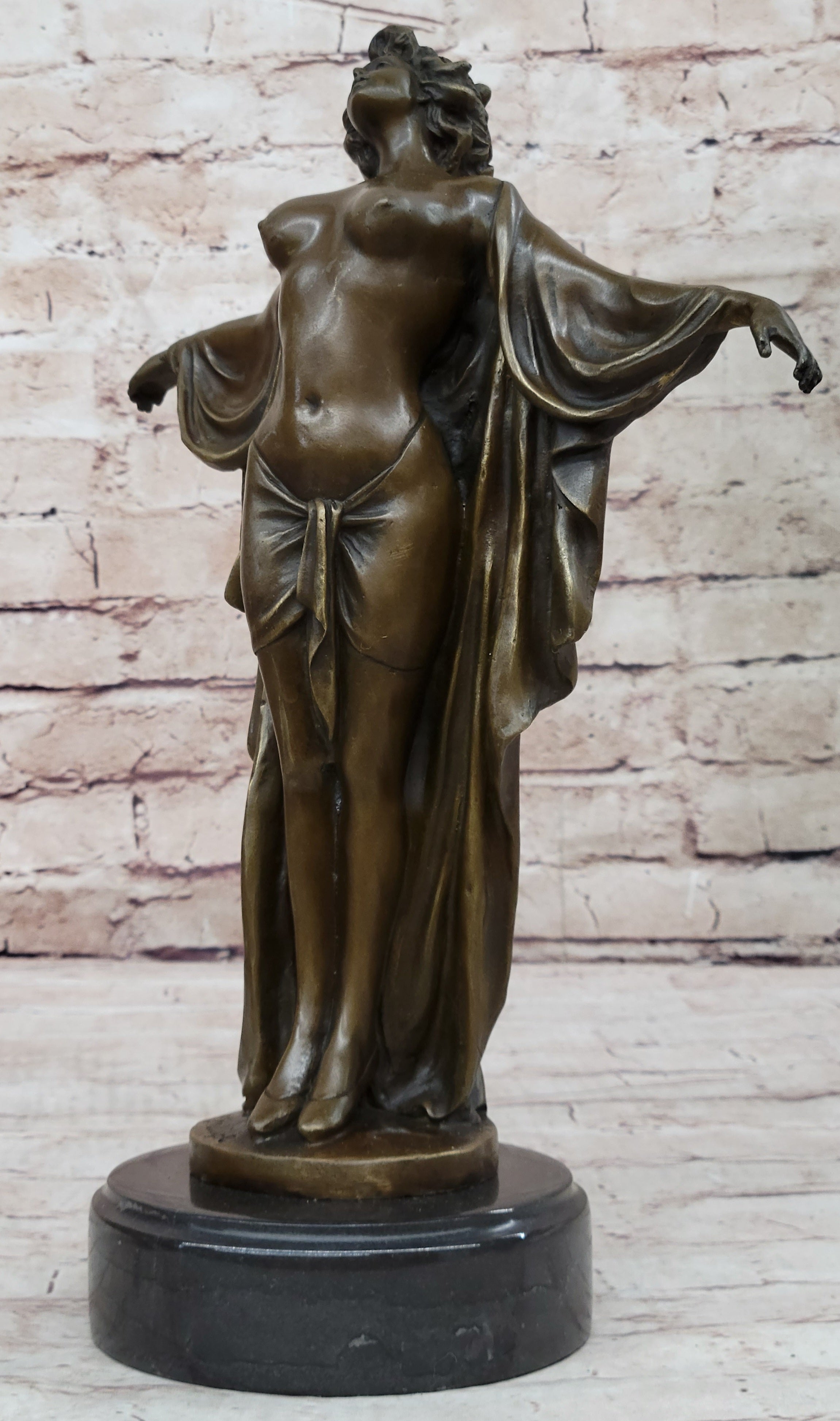 Awakening Nude Woman Bronze Statue Sculpture Figure on Marble Base by Phillippe