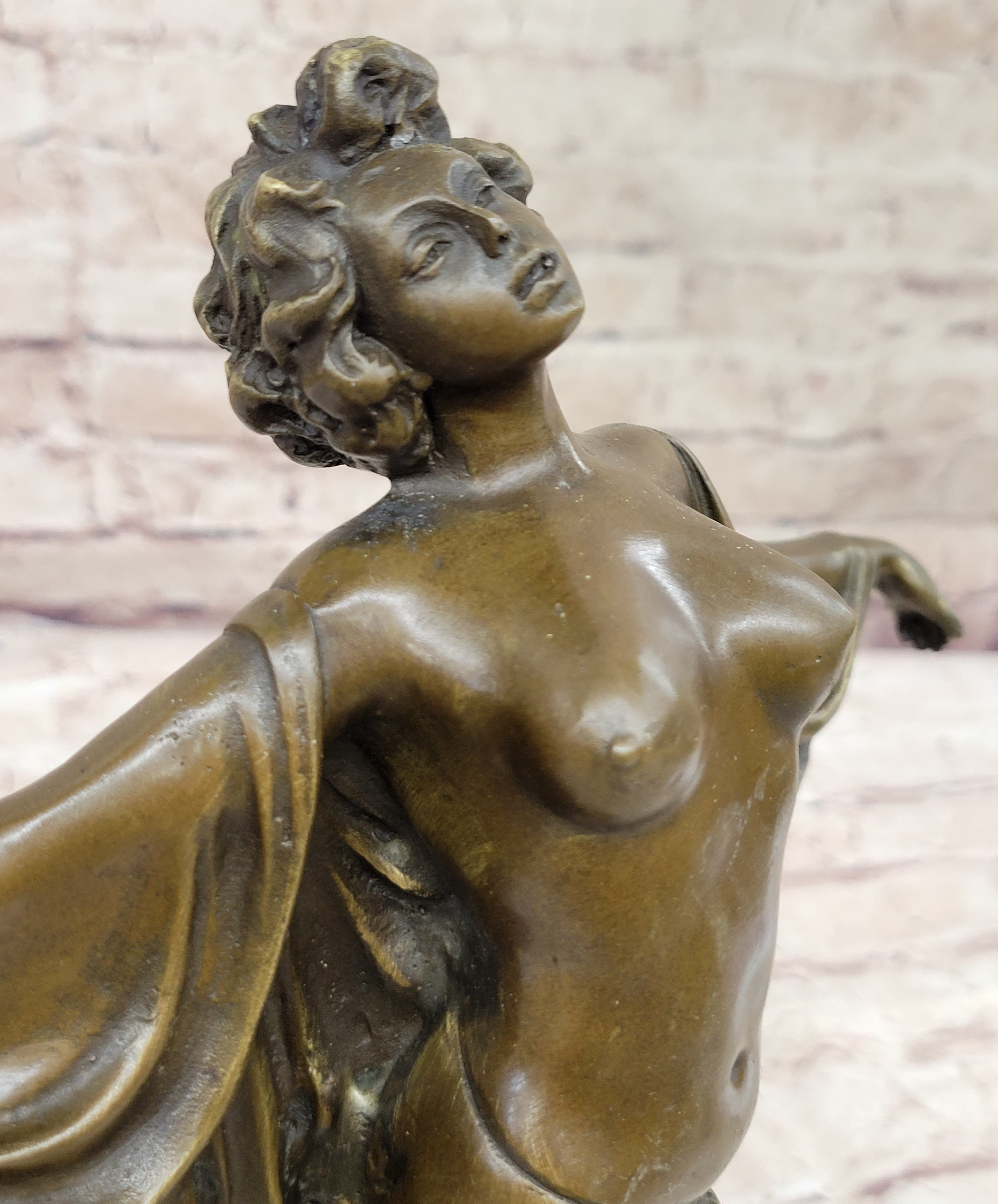 Awakening Nude Woman Bronze Statue Sculpture Figure on Marble Base by Phillippe