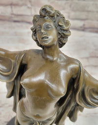 Awakening Nude Woman Bronze Statue Sculpture Figure on Marble Base by Phillippe