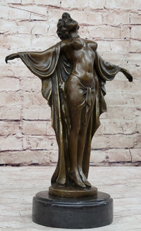 Awakening Nude Woman Bronze Statue Sculpture Figure on Marble Base by Phillippe
