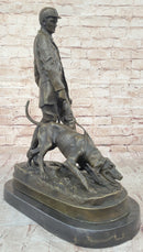 Aldo Vitaleh Hunter and Dog Bronze Marble Base Sculpture