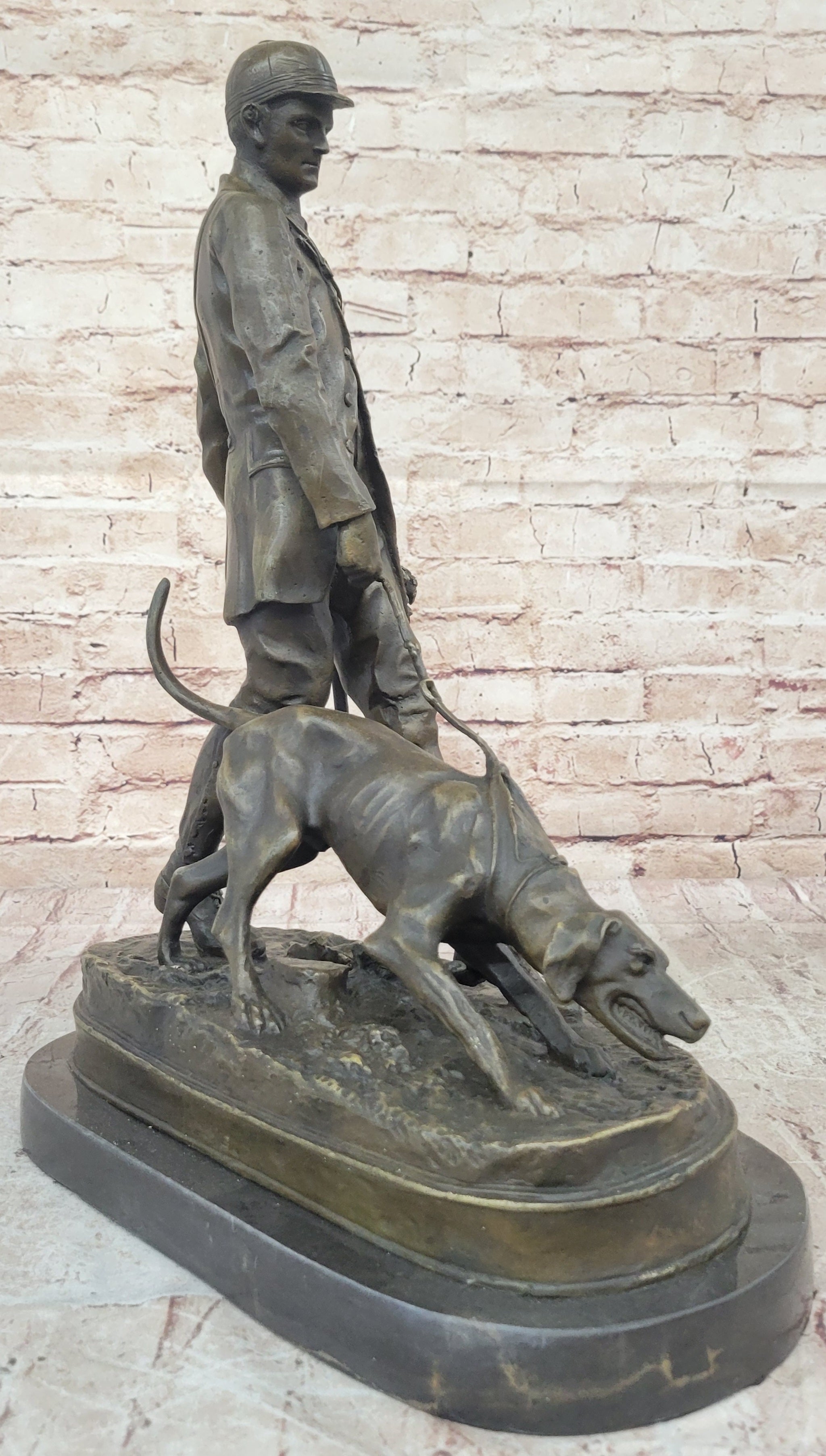 Aldo Vitaleh Hunter and Dog Bronze Marble Base Sculpture