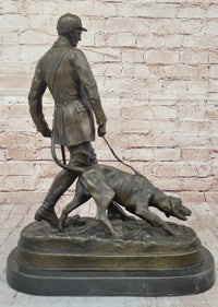Aldo Vitaleh Hunter and Dog Bronze Marble Base Sculpture