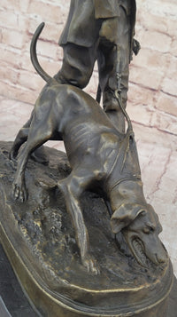 Aldo Vitaleh Hunter and Dog Bronze Marble Base Sculpture