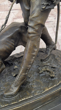 Aldo Vitaleh Hunter and Dog Bronze Marble Base Sculpture