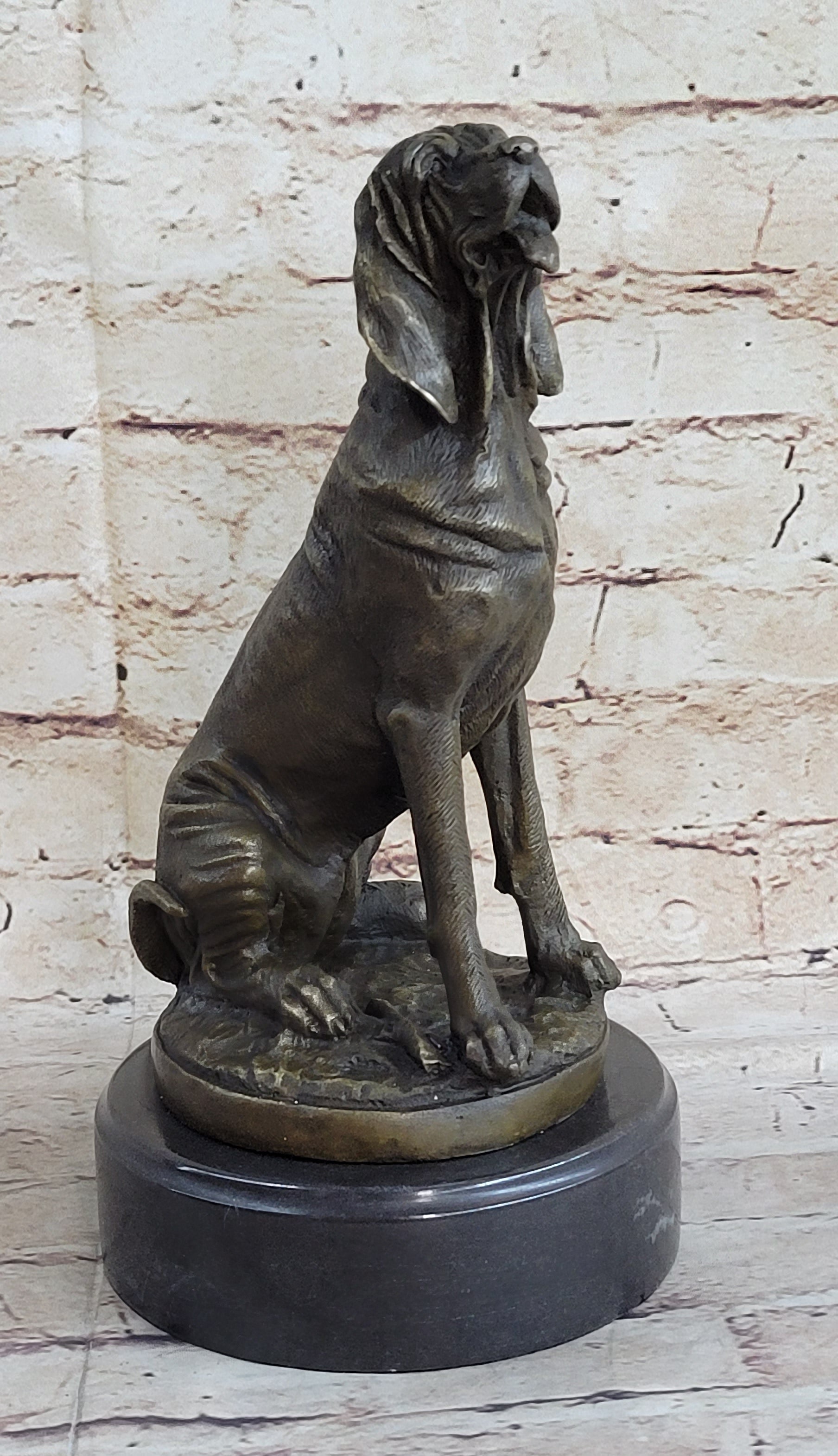 Signed Cain Bloodhound Bronze Marble Sculpture Pet Dog