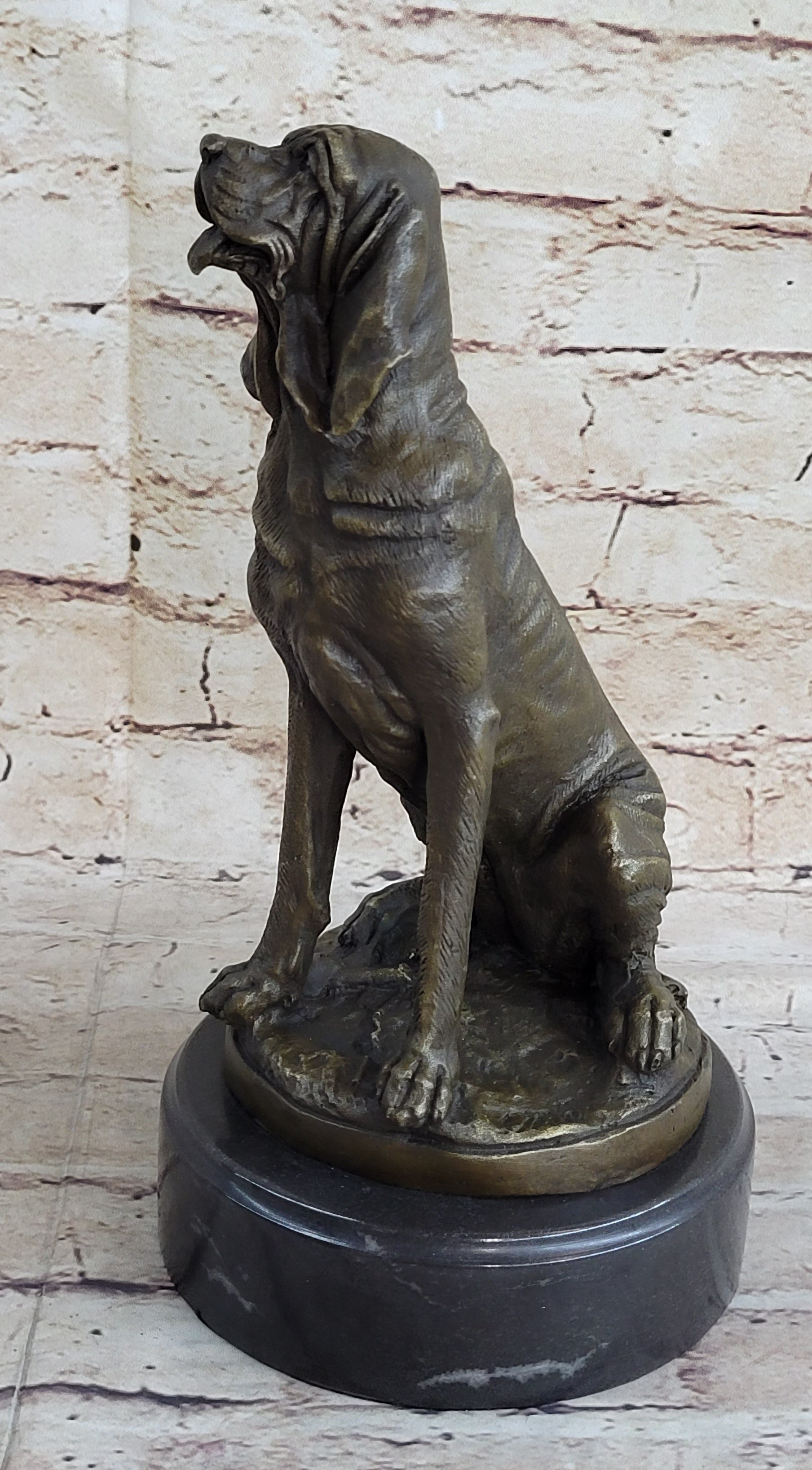 Signed Cain Bloodhound Bronze Marble Sculpture Pet Dog