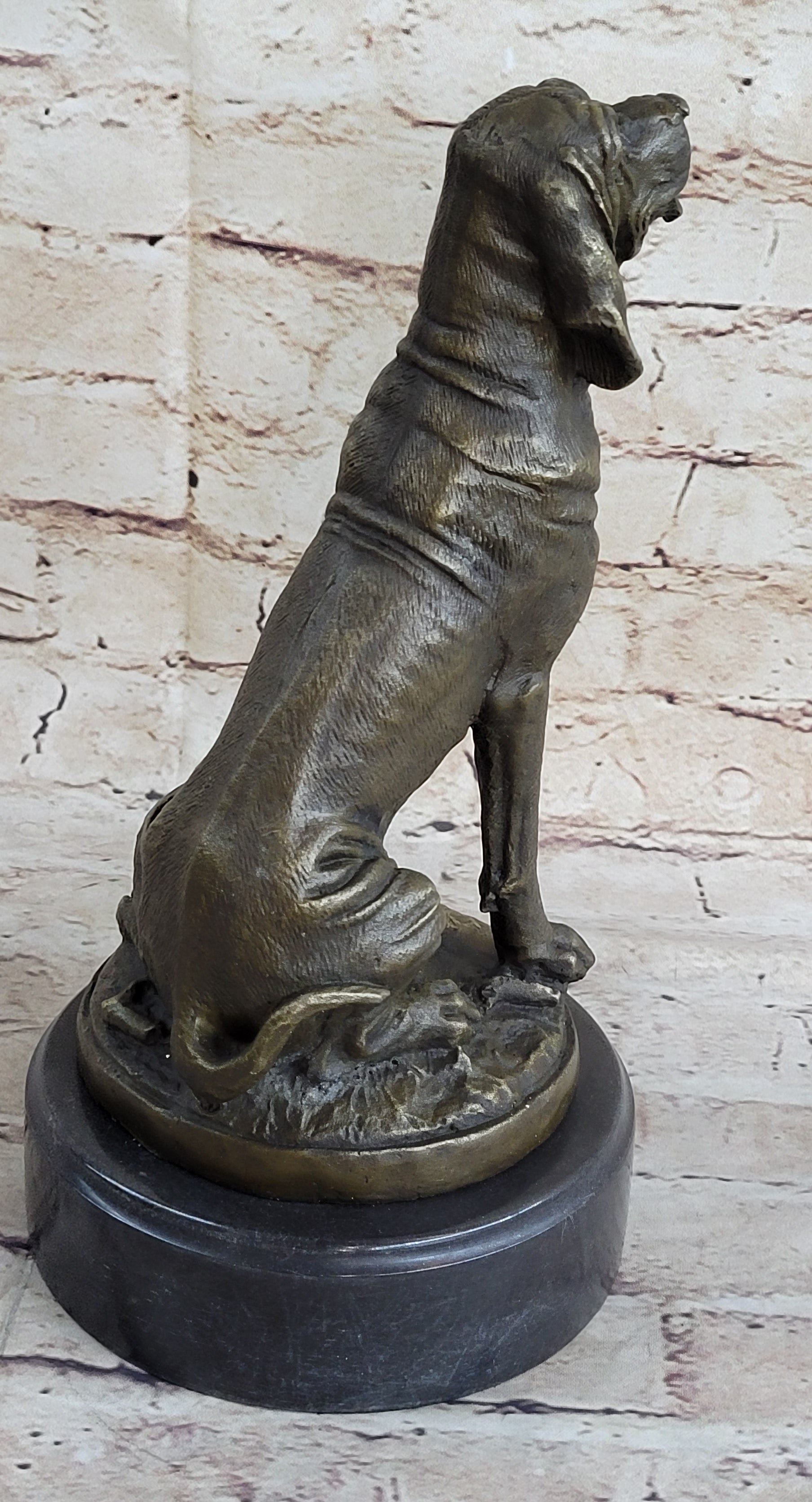 Signed Cain Bloodhound Bronze Marble Sculpture Pet Dog