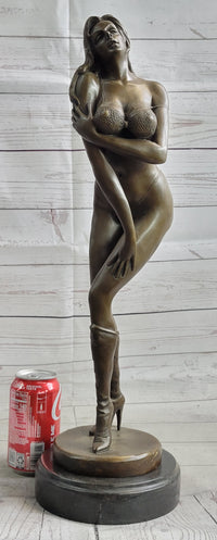 Signed Artwork by Vitaleh Sexy Woman with Bikini and Boots Bronze