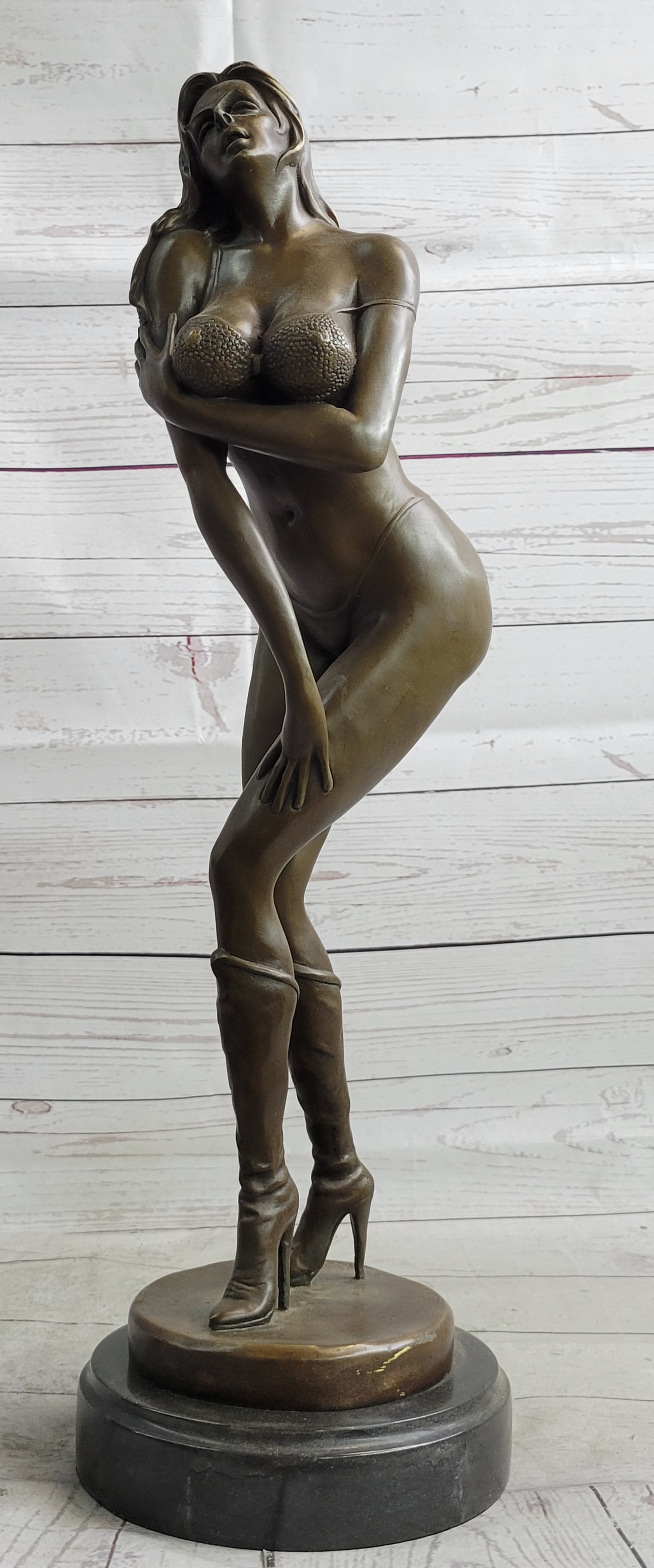 Signed Artwork by Vitaleh Sexy Woman with Bikini and Boots Bronze