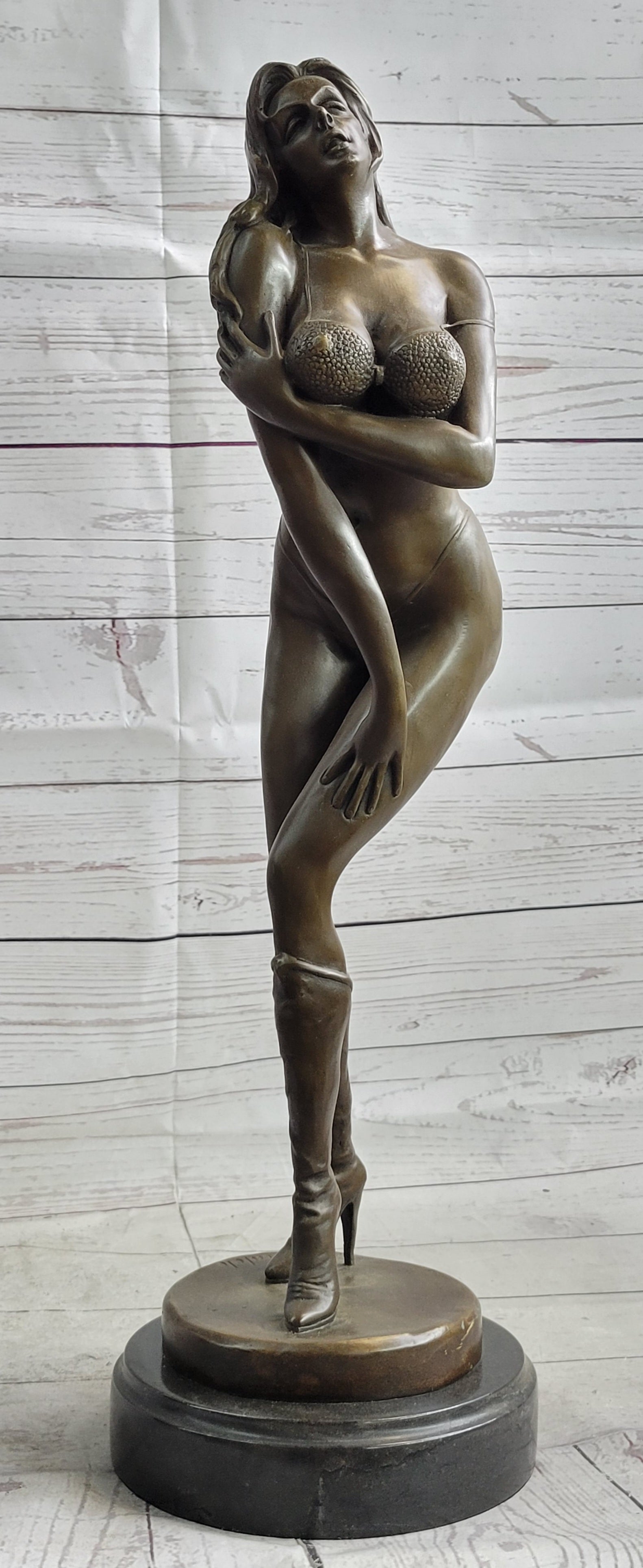 Signed Artwork by Vitaleh Sexy Woman with Bikini and Boots Bronze
