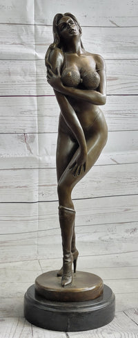 Signed Artwork by Vitaleh Sexy Woman with Bikini and Boots Bronze