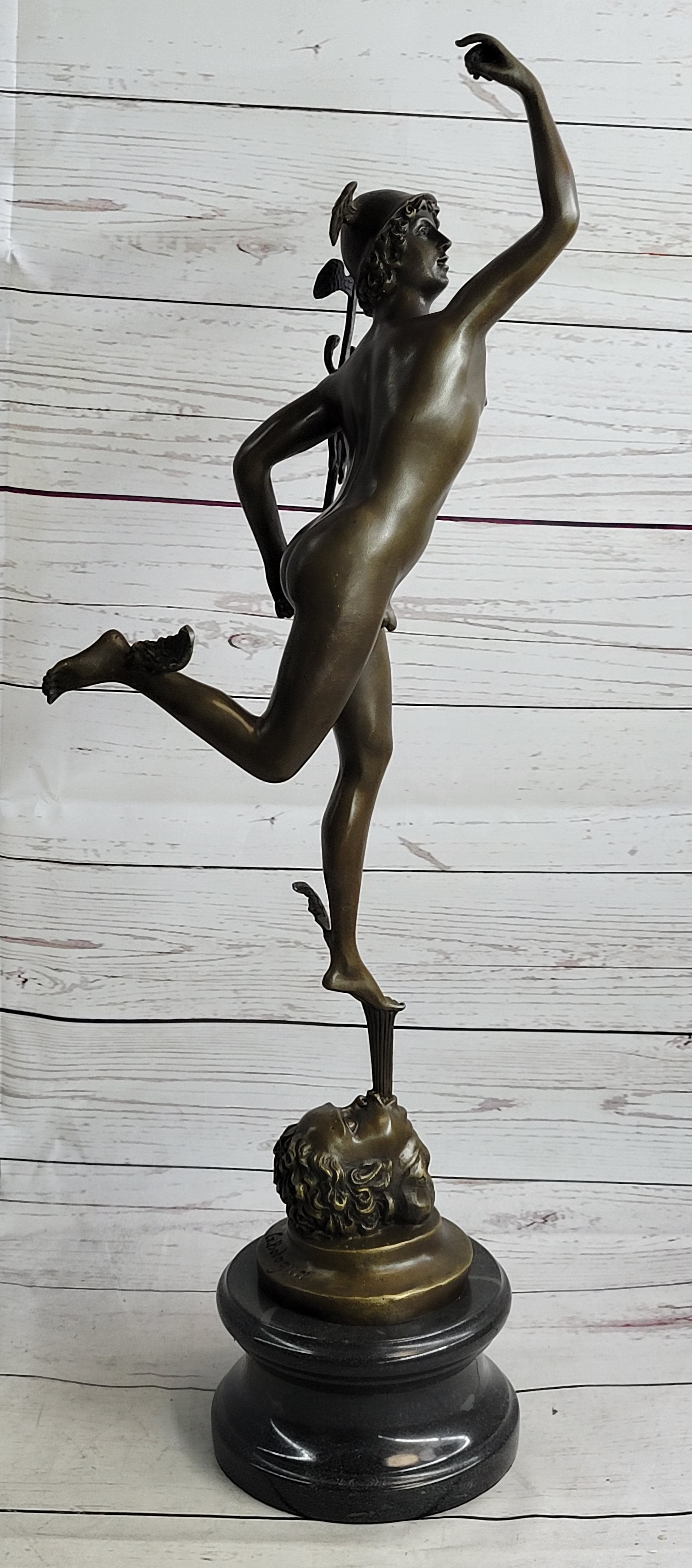 NUDE FLYING MERCURY BRONZE STATUE MARBLE BASE SCULPTURE ART DECO ROMAN MYTHICAL