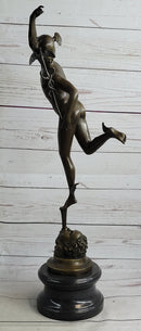 NUDE FLYING MERCURY BRONZE STATUE MARBLE BASE SCULPTURE ART DECO ROMAN MYTHICAL