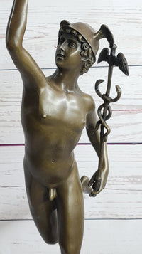 NUDE FLYING MERCURY BRONZE STATUE MARBLE BASE SCULPTURE ART DECO ROMAN MYTHICAL