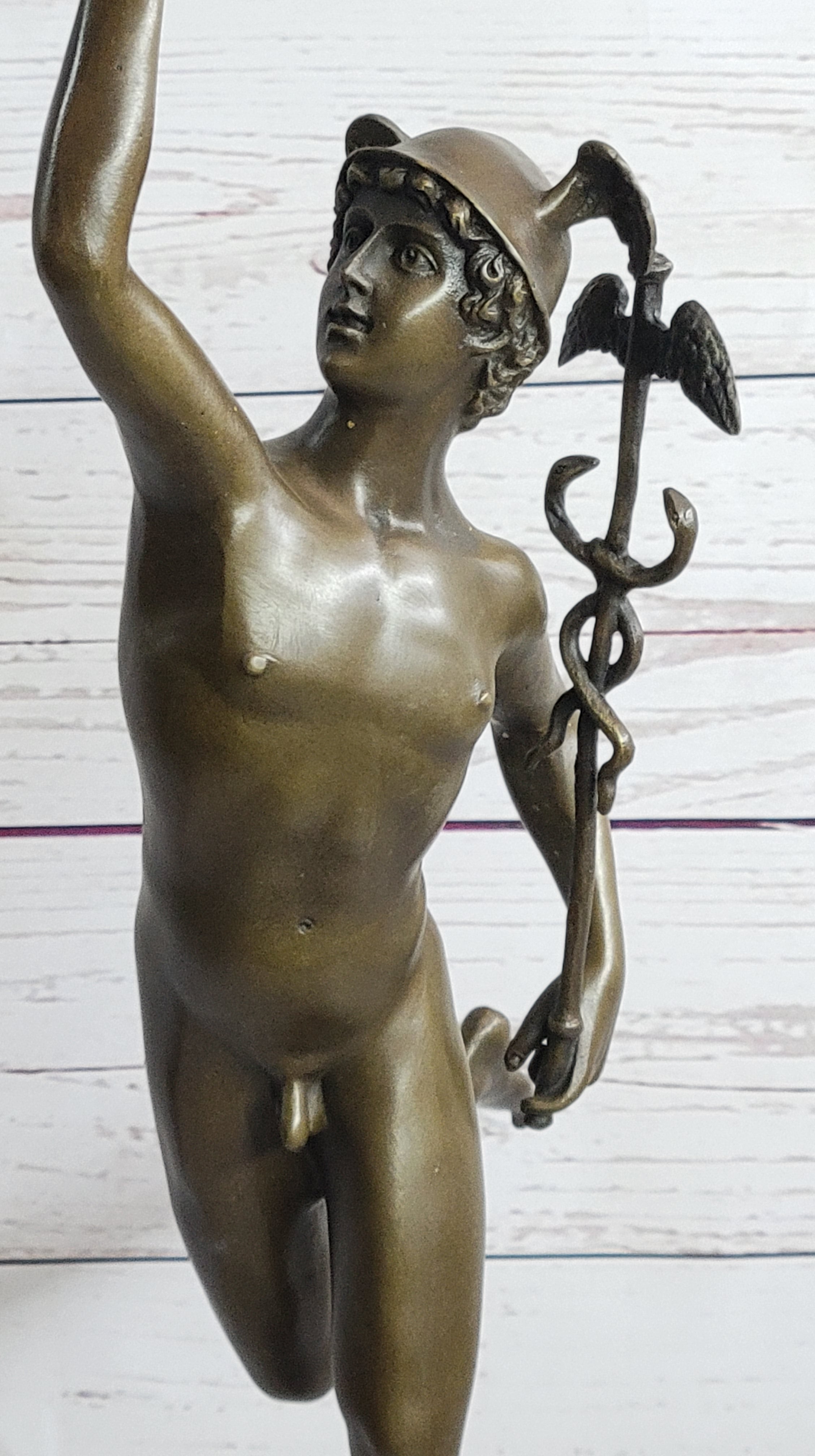 NUDE FLYING MERCURY BRONZE STATUE MARBLE BASE SCULPTURE ART DECO ROMAN MYTHICAL