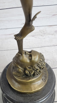 NUDE FLYING MERCURY BRONZE STATUE MARBLE BASE SCULPTURE ART DECO ROMAN MYTHICAL