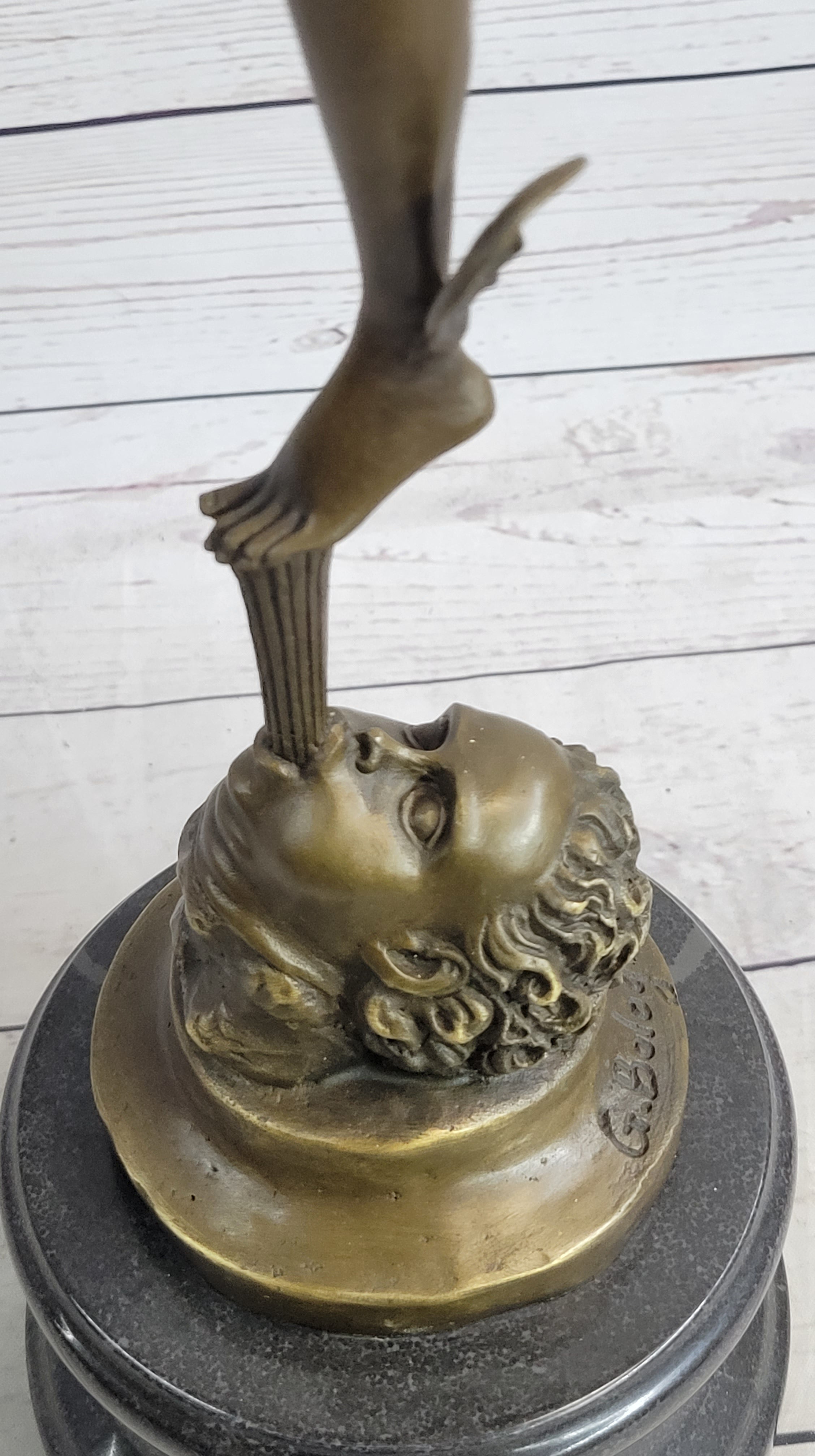 NUDE FLYING MERCURY BRONZE STATUE MARBLE BASE SCULPTURE ART DECO ROMAN MYTHICAL