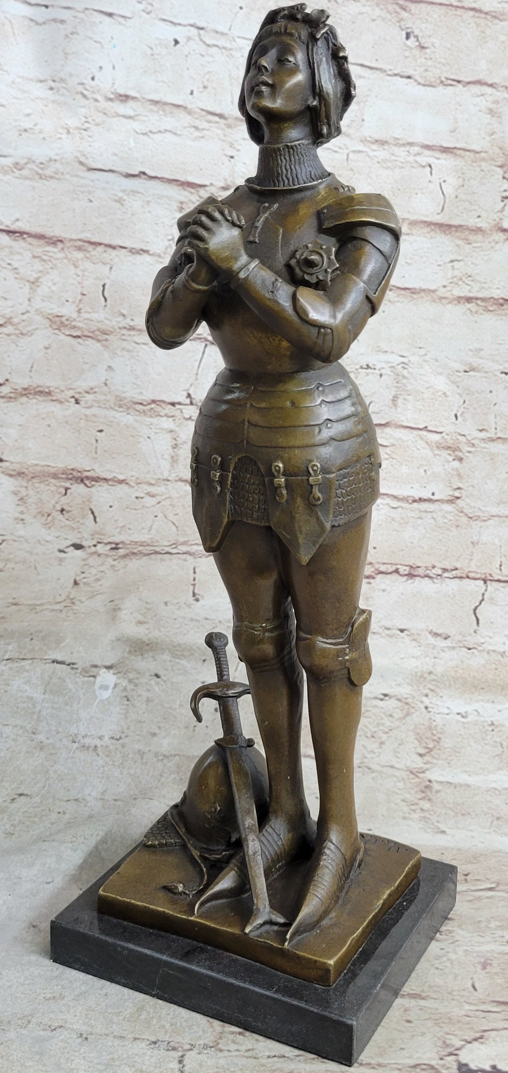Joan of Arc Praying Heroine Bronze Marble Artwork