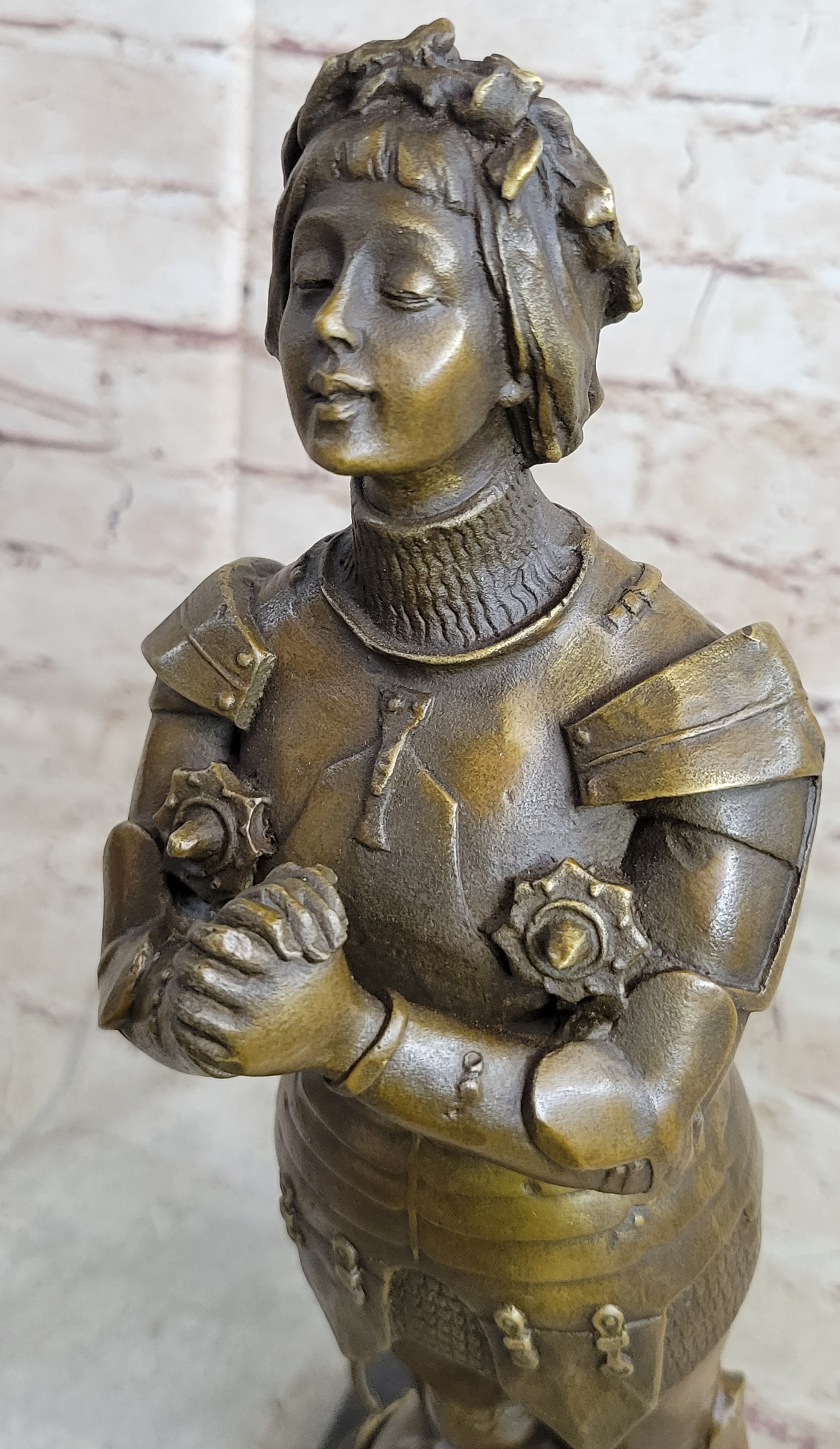 Joan of Arc Praying Heroine Bronze Marble Artwork