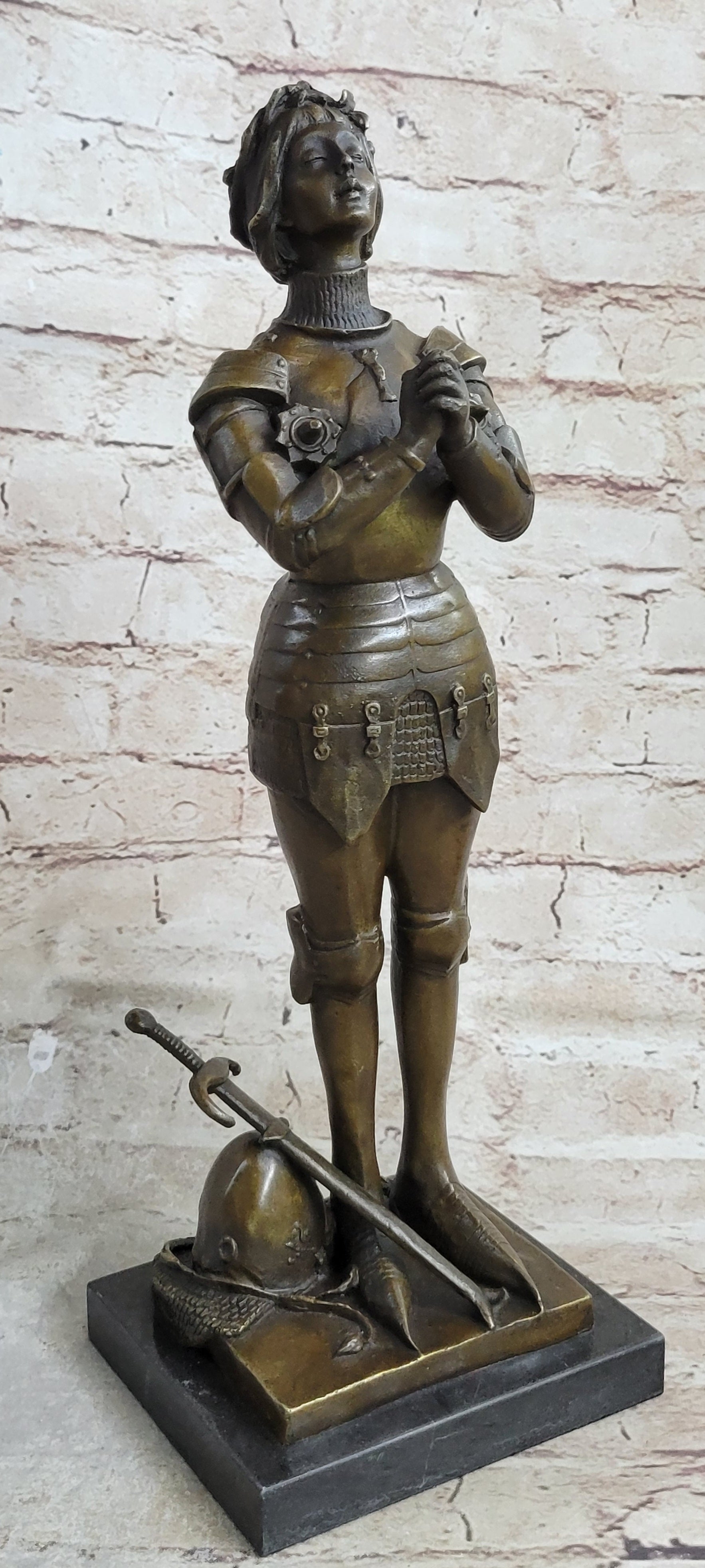 Joan of Arc Praying Heroine Bronze Marble Artwork