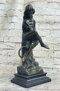 Bronze Boy Reading Book Sculpture Art