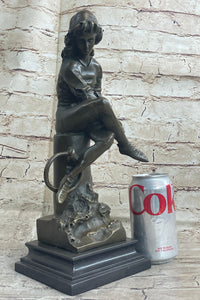 Bronze Boy Reading Book Sculpture Art