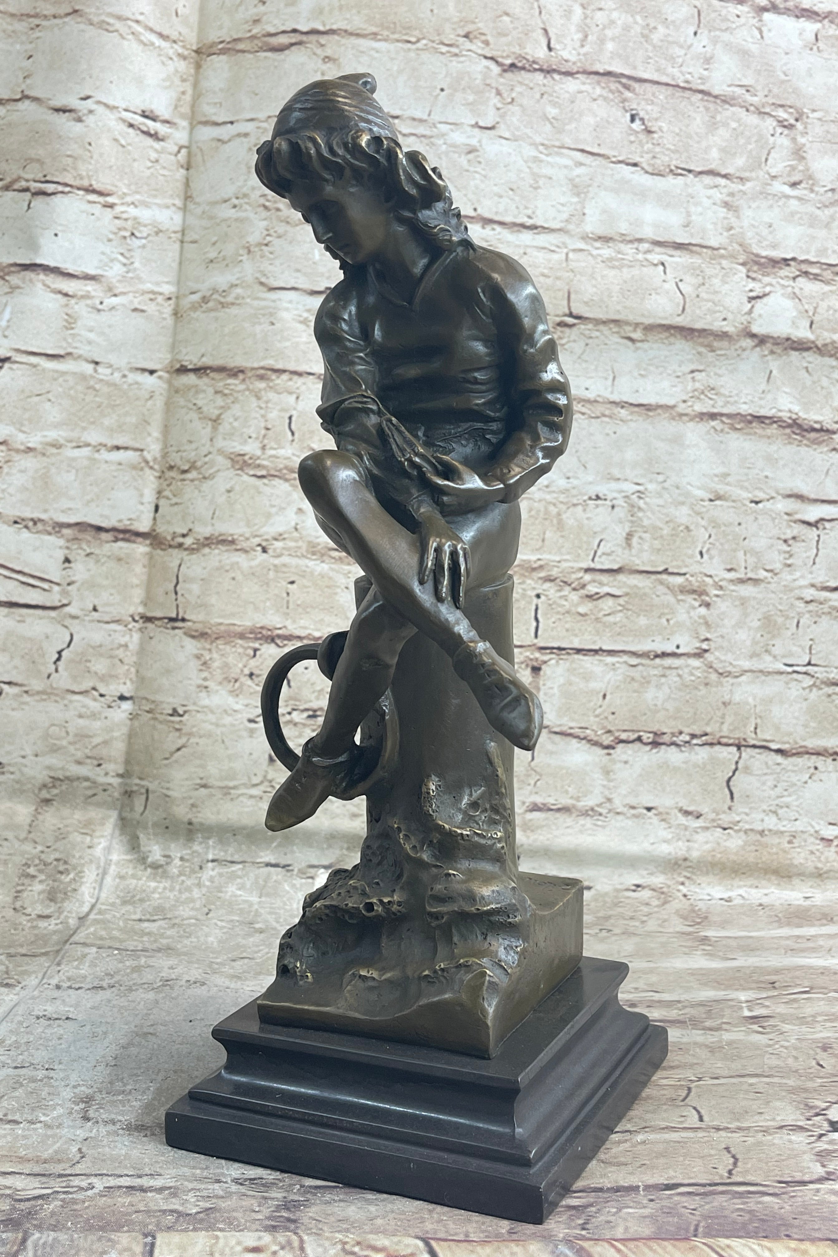 Bronze Boy Reading Book Sculpture Art