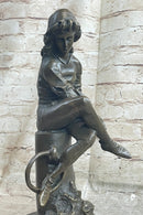 Bronze Boy Reading Book Sculpture Art