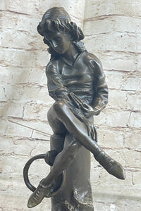 Bronze Boy Reading Book Sculpture Art
