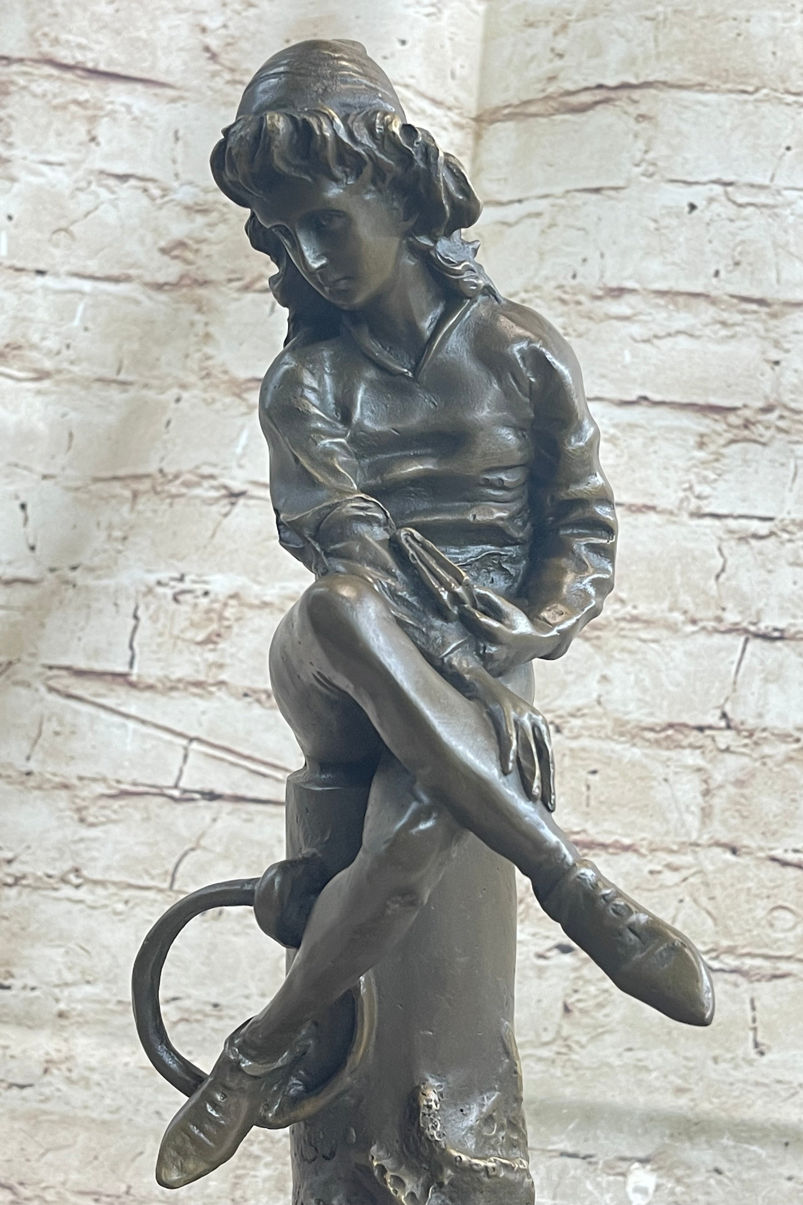 Bronze Boy Reading Book Sculpture Art