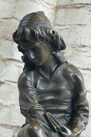 Bronze Boy Reading Book Sculpture Art