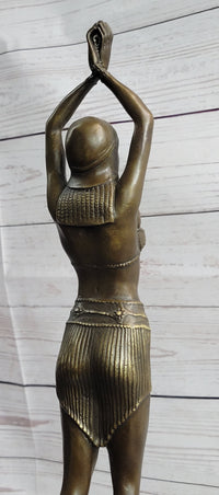 Chiparus Semi Nude Art Deco Belly Dancer Girl Bronze Sculpture Statue Figure on Marble Base