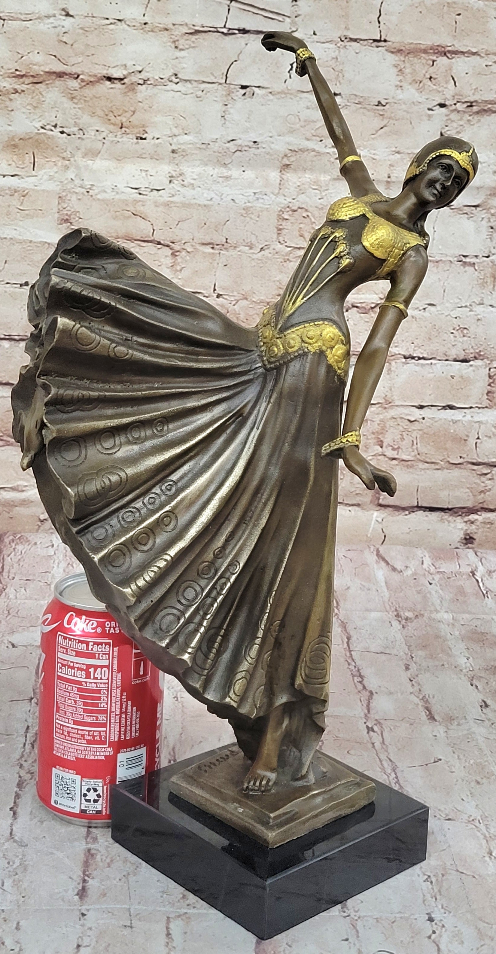 Chiparus Fan Dress Dancer Girl Art Deco Bronze Sculpture