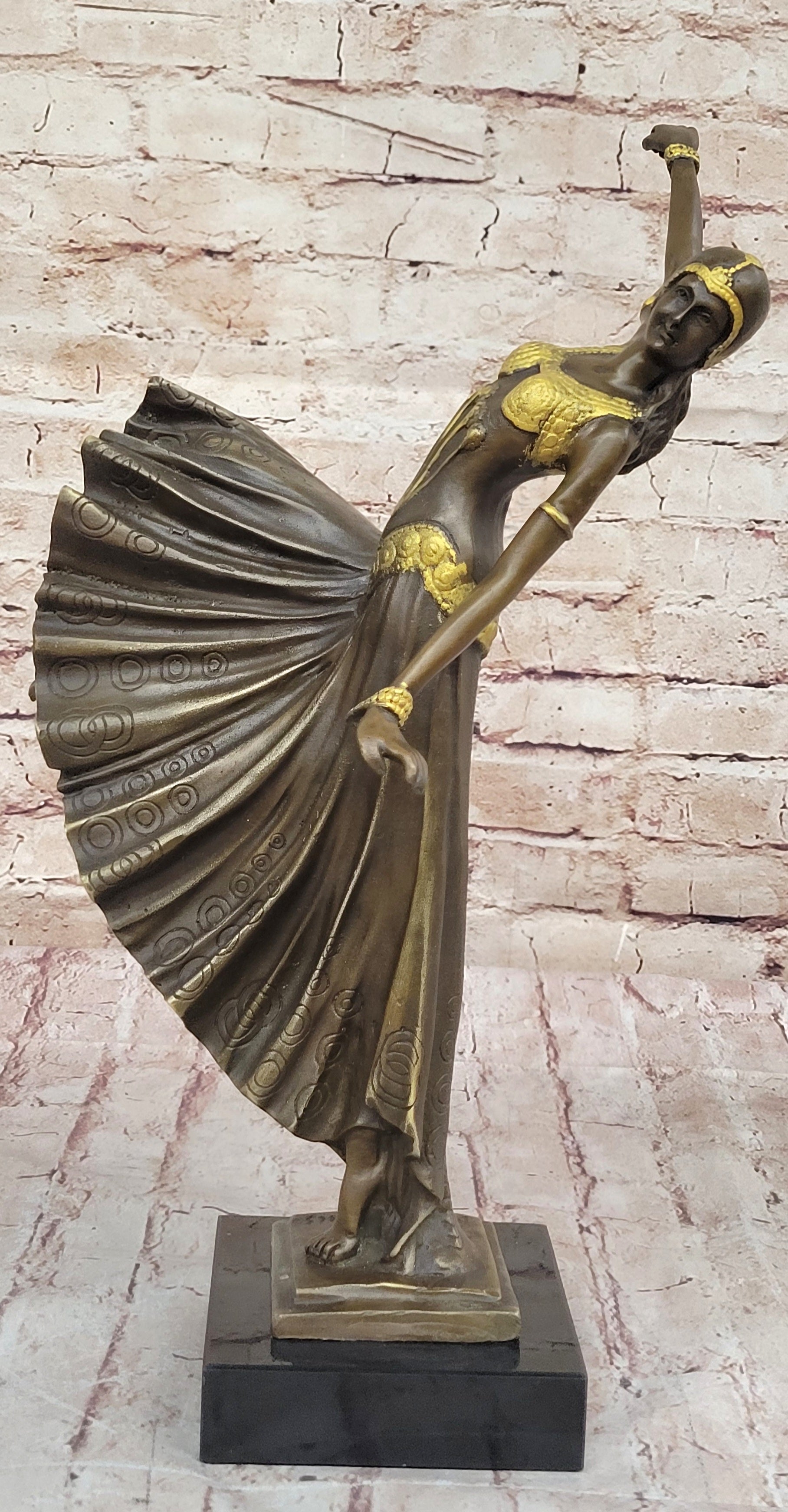 Chiparus Fan Dress Dancer Girl Art Deco Bronze Sculpture